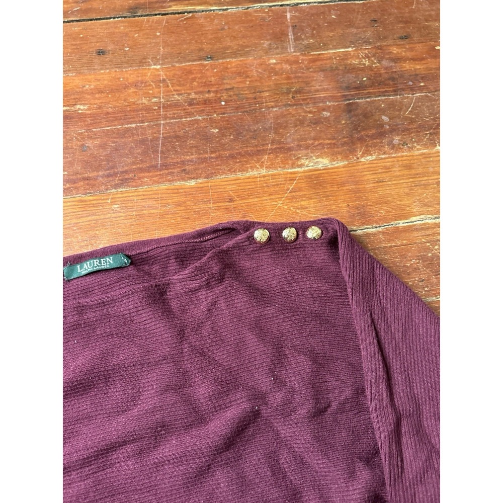 Lauren Ralph Lauren‎ Large Womens Sweater Maroon 100% Cotton Buttons Knit - Picture 5 of 7